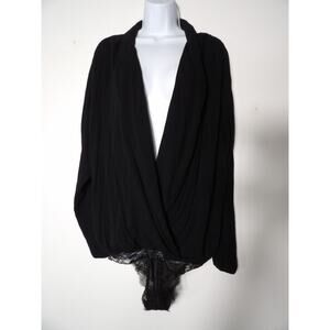 Free People Intimately Turnt Large Body Suit Deep V Crossover Black New NWT
